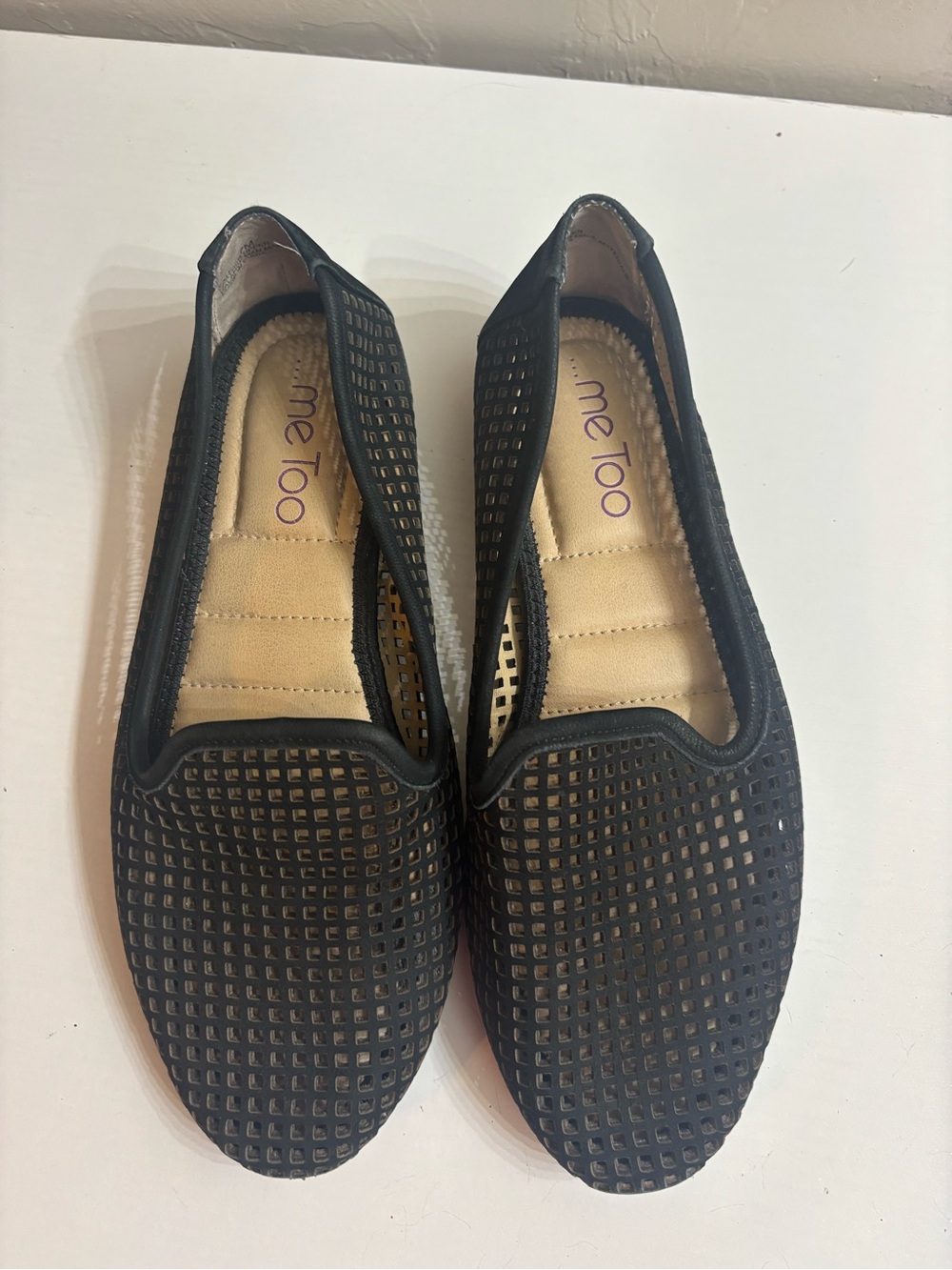me too Black Perforated Slip-On Flats